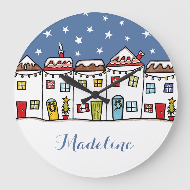 Personalised Christmas Snow Scene Wall Clock (Front)