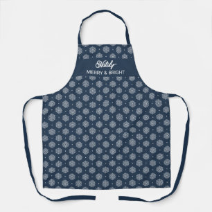 Personalised Christmas Snowflake Pattern Navy Blue Apron