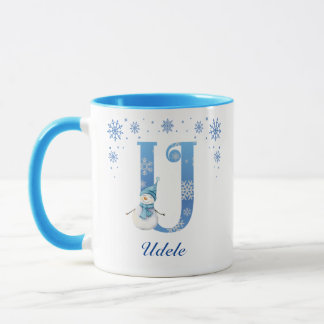 Personalised Christmas Snowflakes Monogram U Mug