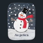 Personalised Christmas Snowman Baby Burp Cloth<br><div class="desc">This Christmas snowman snow scene is printed from a collage designed by Helen McCartney Designs.</div>