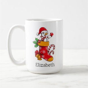 Personalised Christmas Snowman Candy Cane Coffee Mug