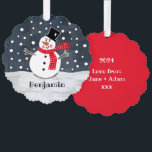 Personalised Christmas Snowman Tree Decoration Card<br><div class="desc">This snowman Christmas snow scene is printed from a collage designed by Helen McCartney Designs.</div>