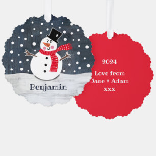 Personalised Christmas Snowman Tree Decoration Card