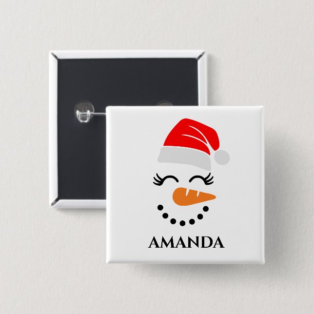 Personalised christmas snowman with custom name  15 cm square badge (Front & Back)