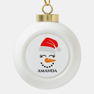 Personalised christmas snowman with custom name ceramic ball christmas ornament