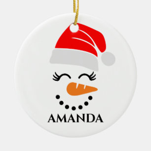 Personalised christmas snowman with custom name  ceramic tree decoration