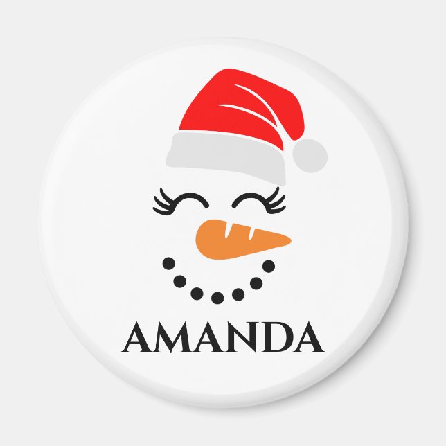 Personalised christmas snowman with custom name  magnet (Front)