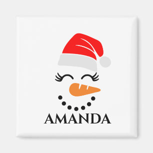 Personalised christmas snowman with custom name  magnet