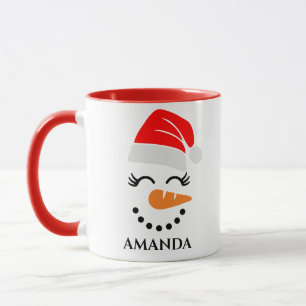 Personalised christmas snowman with custom name mug
