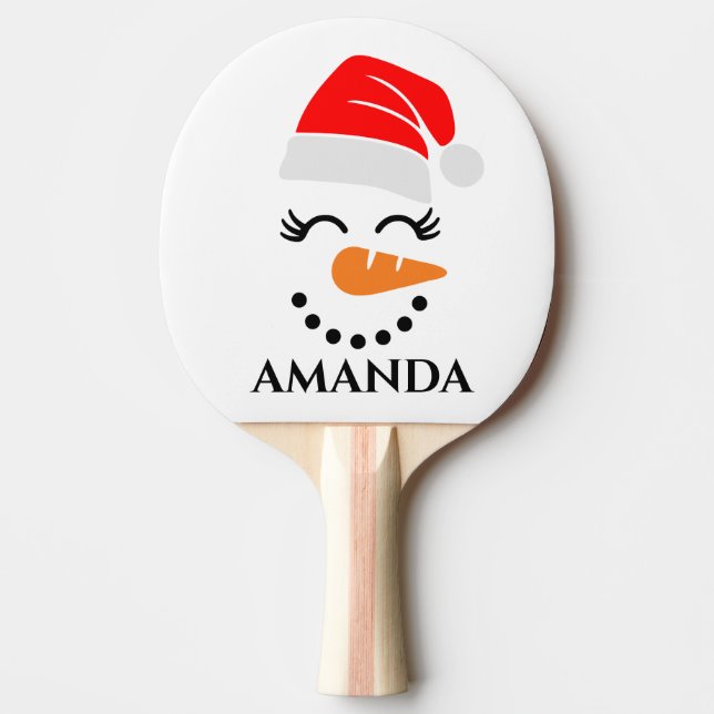 Personalised christmas snowman with custom name  ping pong paddle (Front)