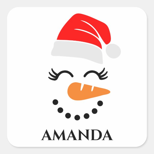 Personalised christmas snowman with custom name  square sticker (Front)