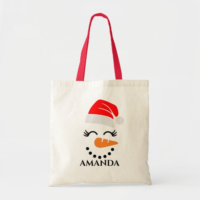 Personalised christmas snowman with custom name  tote bag (Front)