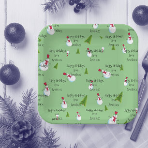 Personalised Christmas Snowmen Paper Plate