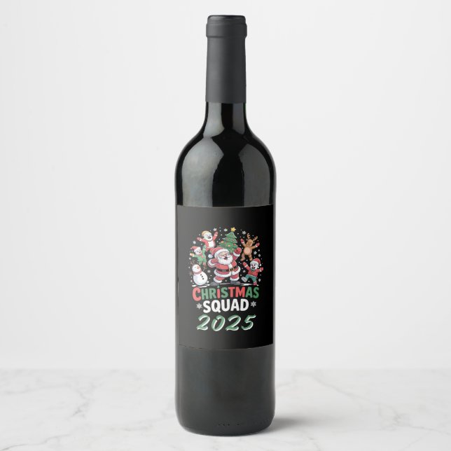 Personalised Christmas Squad 2025 Santa Family  Wine Label (Front)