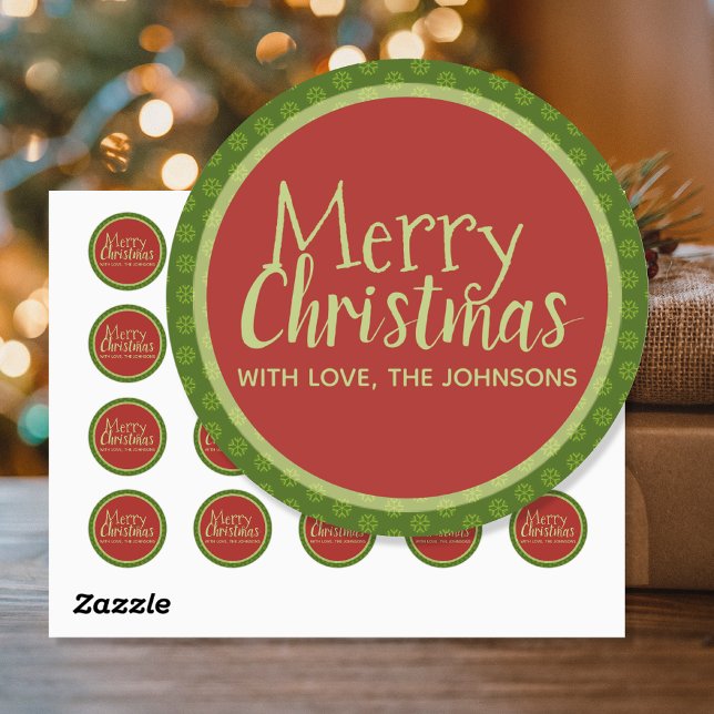 Personalised Christmas Stickers, Green Red Classic Round Sticker (Creator Uploaded)