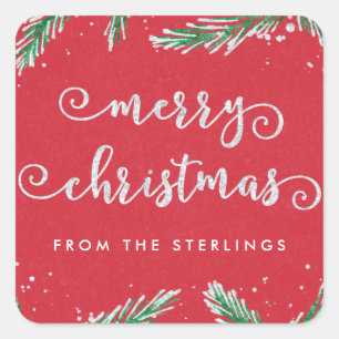 Personalised Christmas Stickers Red Glitter Look