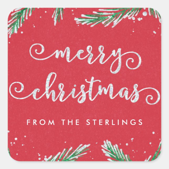 Personalised Christmas Stickers Red | Glitter Look (Front)