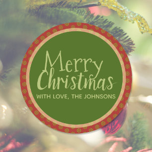 Personalised Christmas Stickers, Red Green Classic Round Sticker