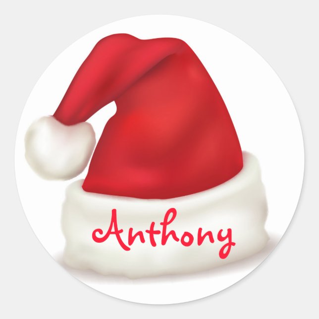 Personalised Christmas Stickers/Santa Hat Classic Round Sticker (Front)