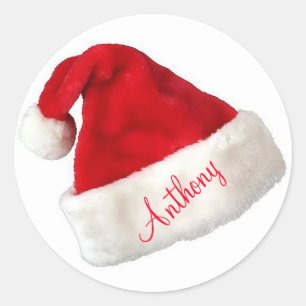 Personalised Christmas Stickers/Santa Hat Classic Round Sticker