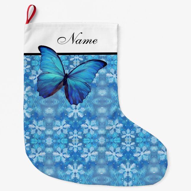 Personalised Christmas Stocking - Blue Butterfly (Front)