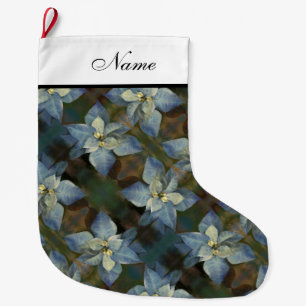 Personalised Christmas Stocking - Blue Poinsettias