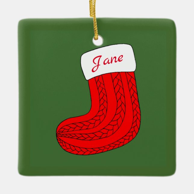Personalised Christmas Stocking Ceramic Tree Decoration (Front)