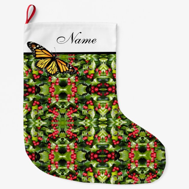 Personalised Christmas Stocking - Monarch/Holly (Front)