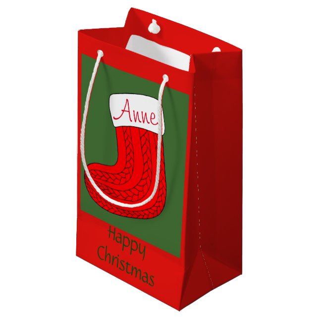 Personalised Christmas Stocking Small Gift Bag (Front Angled)