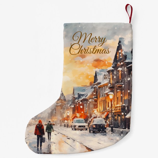 Personalised Christmas Stocking Winter Village (Back)