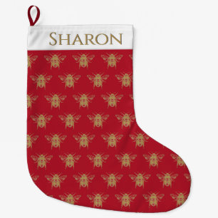 Personalised Christmas Stocking with Gold Bee