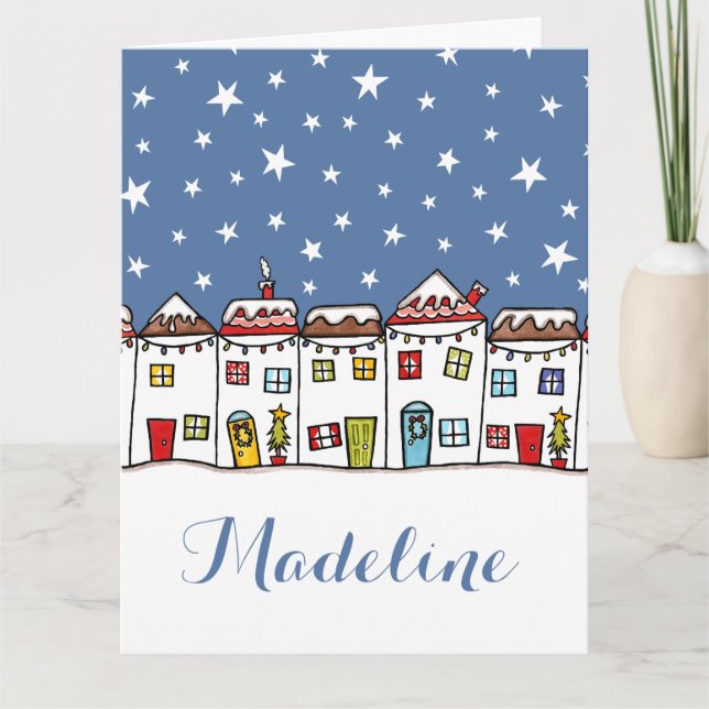 Personalised Christmas Street Snow Scene Card (Front)
