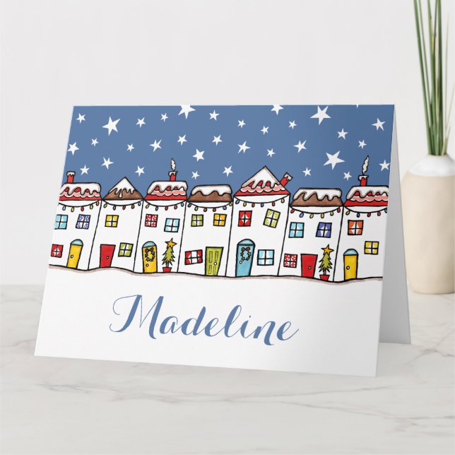 Personalised Christmas Street Snow Scene Card (Front)