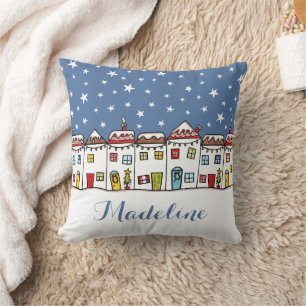 Personalised Christmas Street Snow Scene Cushion
