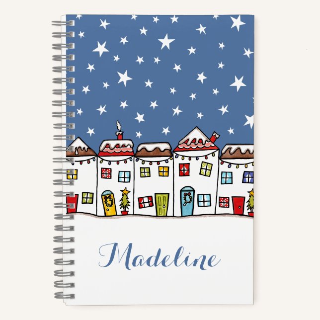 Personalised Christmas Street Snow Scene  Notebook (Front)