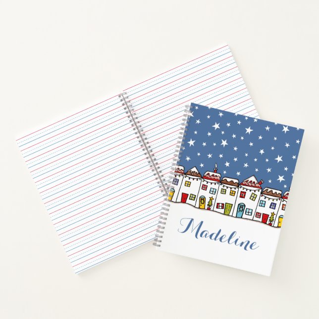 Personalised Christmas Street Snow Scene  Notebook (Inside)