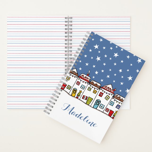 Personalised Christmas Street Snow Scene  Notebook (Inside)