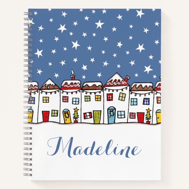 Personalised Christmas Street Snow Scene  Notebook (Front)