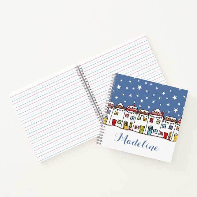 Personalised Christmas Street Snow Scene  Notebook (Inside)
