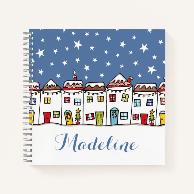 Personalised Christmas Street Snow Scene  Notebook (Front)