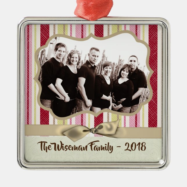Personalised Christmas Striped Wrap PHOTO Ornament (Front)