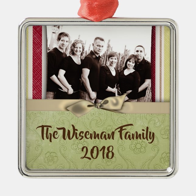 Personalised Christmas Striped Wrap PHOTO Ornament (Front)