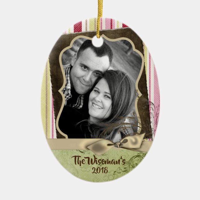 Personalised Christmas Striped Wrap PHOTO Ornament (Front)