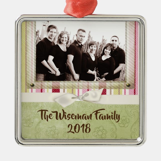 Personalised Christmas Striped Wrap PHOTO Ornament (Front)