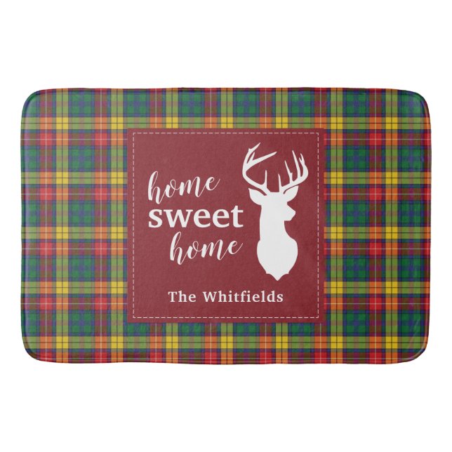 Personalised Christmas Tartan Clan Buchanan Plaid Bath Mat (Front)