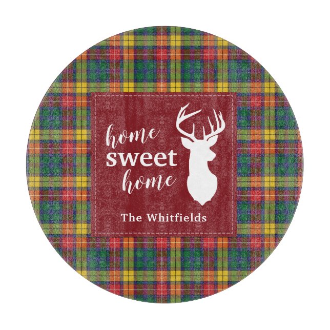 Personalised Christmas Tartan Clan Buchanan Plaid Cutting Board (Front)