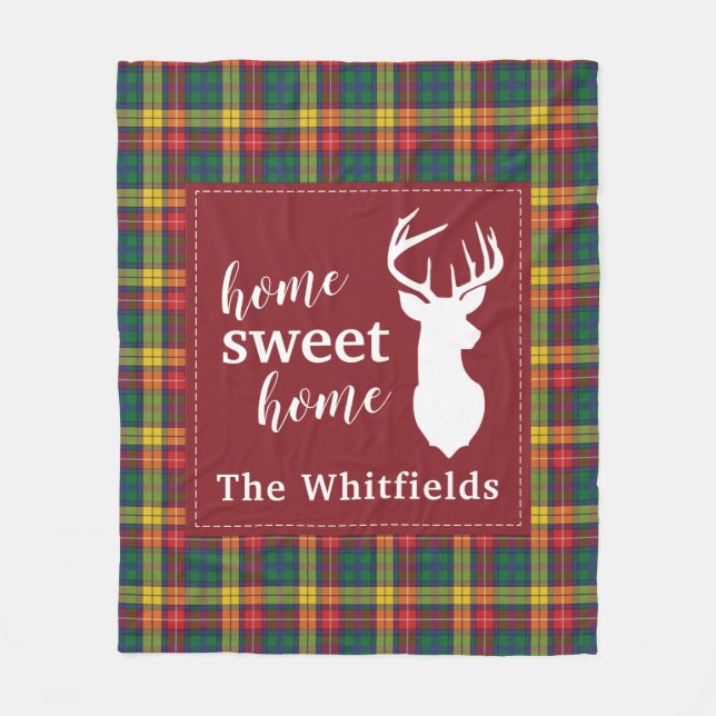 Personalised Christmas Tartan Clan Buchanan Plaid Fleece Blanket (Front)