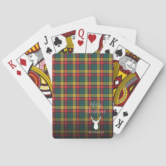 Personalised Christmas Tartan Clan Buchanan Plaid Playing Cards (Back)