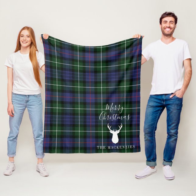 Personalised Christmas Tartan Clan MacKenzie Plaid Fleece Blanket (In Situ)