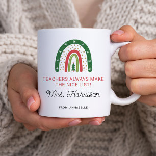 Personalised Christmas Teachers Rainbow Nice List Coffee Mug